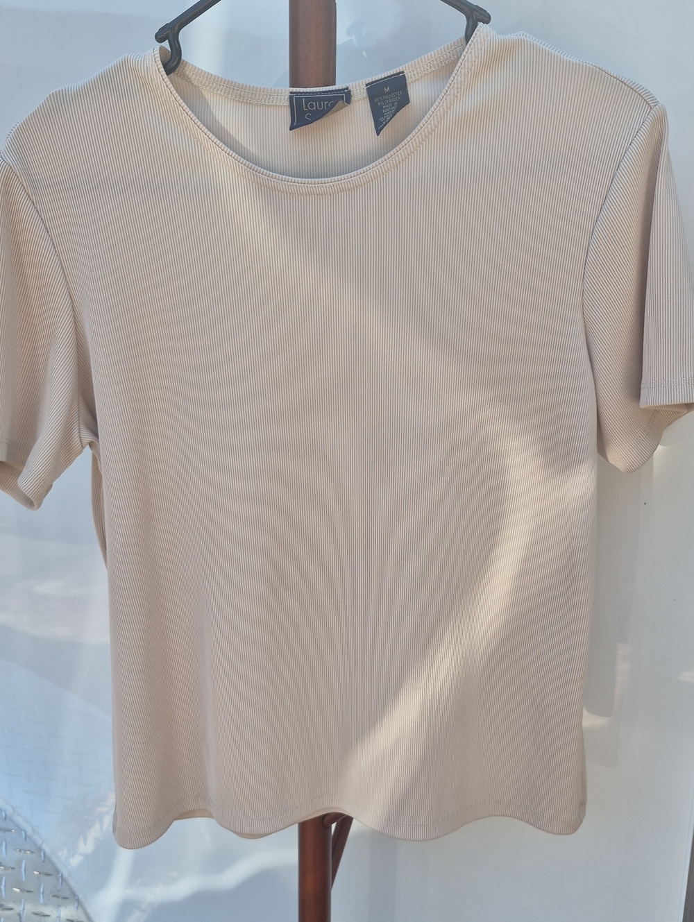 Laura Scott Short-Sleeve Ribbed Tee in Light Beige